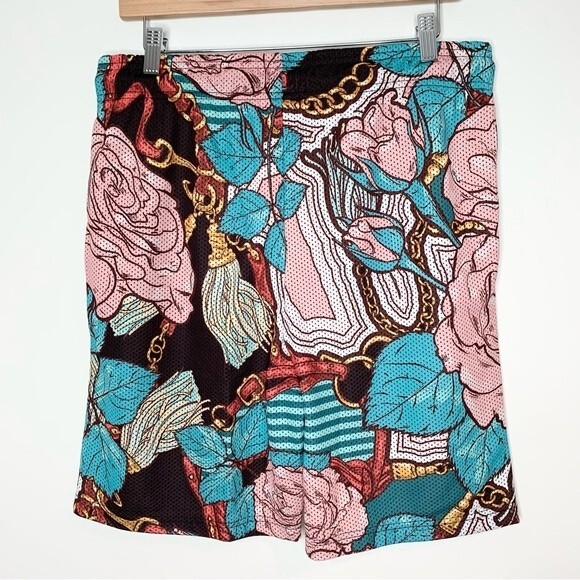 NWT Crooks & Castles Blue And Pink Floral Mesh Basketball Shorts Medium - Picture 9 of 10
